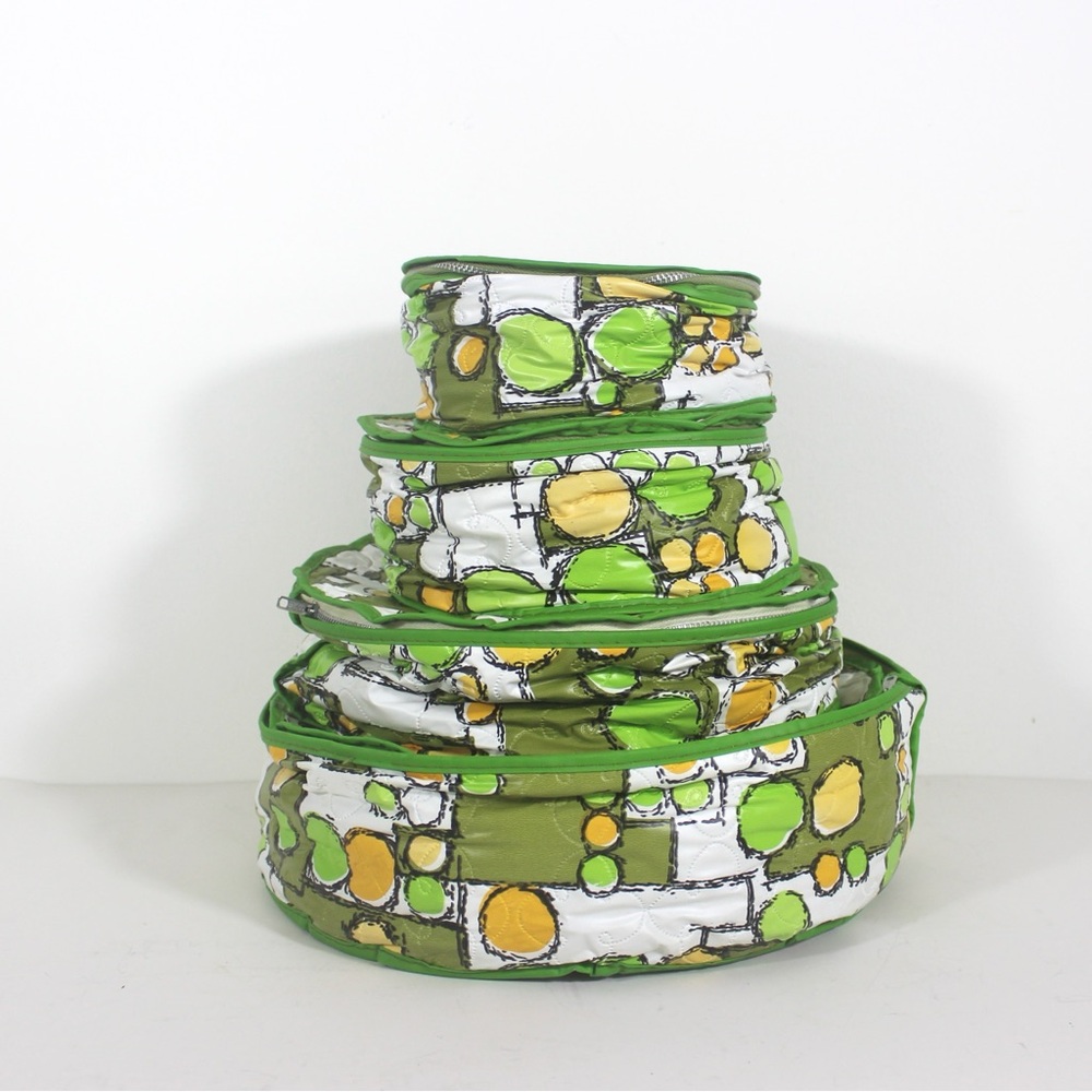Vintage Retro Vinyl Plate Storage Containers with Foam, Set of Four Green Yellow